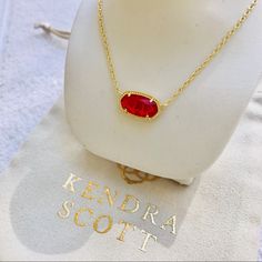 Kendra Scott Elisa Necklace We Will Accept Reasonable Offer, But No Offer Will Be Accepted For Bundle Deals, All Bundles Will Have 15% Discount Apply Automatically. - Ruby Red - Gold Plated - Pendant Approx. 0.63” L X 0.38” W - Approx. 15” L Chain With 2” L Extender - Lobster Clasp Closure - Birthstone: July Cardholder & Pouch, No Box Brand New With Tag The Photo May Have Been Enlarged Kendra Scott Necklace Orange, Red Kendra Scott Necklace, Kendra Scott Elisa Necklace, Ruby Red Necklace, Elisa Necklace, Kendra Scott Necklace Elisa, Kendra Scott Elisa, Holiday Wishlist, Preppy Jewelry