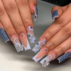 Faster shipping. Better service Birthday Nail Ideas, Cinderella Nails, Sweet 16 Nails, Glamorous Birthday, Blue Prom Nails, Acrylic Nails Ideas, Quince Nails, Blue And Silver Nails, Birthday Nail Designs