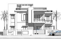 an architectural drawing of a three story building