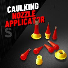 several different types of plastic tools and the words caulking nozzle applicator