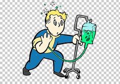 a cartoon man washing his hands with a green sprayer on the side of him