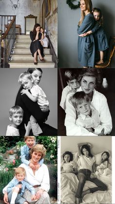 many different pictures of people in black and white with one woman holding a child, the other