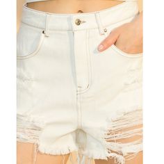 Distressed Denim Shorts - White - Shop Amour Boutique White Denim Shorts, High Rise Shorts, Distressed Denim Shorts, White Denim, Favorite Shirts, Distressed Denim, Front Zipper, Good Day, Final Sale