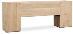 a wooden bench made out of wood with one section missing from the rest of the bench