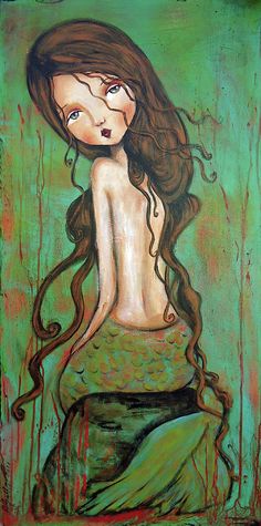 a painting of a mermaid with long hair