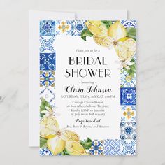 a bridal shower party with lemons and blue tiles