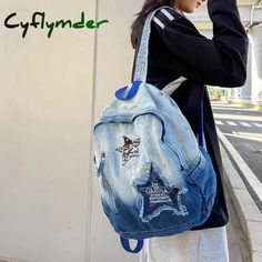 Cyflymder New Gradient Denim Backpacks 100% Cotton Fashion School Bags For Teenage Girls Cute Trendy Cotton Backpack With Large Capacity, Trendy Blue Backpack For Daily Use, Denim Blue Shoulder Bag For School In Summer, Trendy Blue Backpack With Large Capacity, Denim Blue Summer Shoulder Bag For School, Summer Denim Blue Shoulder Bag For School, Casual Blue Shoulder Bag For Back To School, Blue Denim School Bag, Casual Light Blue Backpack