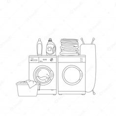 a washer and dryer sitting next to each other on top of a table