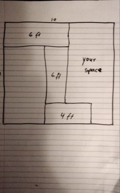 a drawing of a room with four square spaces on each side and the number 4 at the end