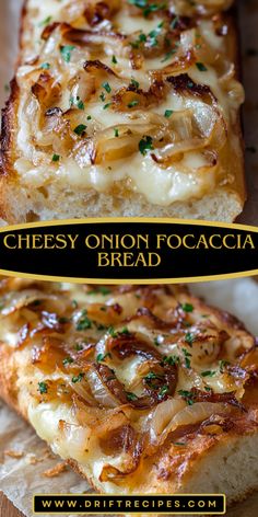 two slices of cheesy onion focaccia bread