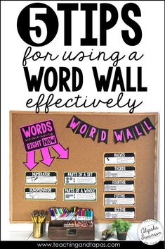 a bulletin board with the words word wall on it and an image of a sign that says