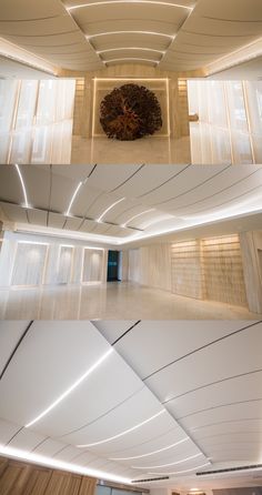 three different views of the ceiling in an office building