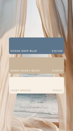 Coastal Neutral Color Palette, Blue And Cream Colour Palette, Coastal Wedding Colors Colour Palettes, Neutral Beach Color Palette, Soft Coastal Aesthetic, Beach Coastal Aesthetic, Soft Blue Palette, Soft Ocean Aesthetic, Seashell Color Palette