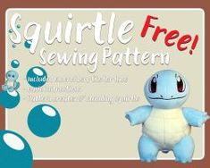 an advertisement for a stuffed animal sewing pattern with a blue turtle and bubbles on it