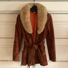 Suede And Shearling Car Coat From Late ‘70s. Purchased On Haight Street In San Francisco And Is Sadly Now Too Small. Perfectly Worn With Stories To Tell I’m Sure. With A Little Love This Coat Could Be Your Ultimate Vintage Style Piece. Best Fitted To An Xs/S- Size 2/4 (I Was A Size 6 And Still Wore It Open Comfortably) Measurements (Flat): Shoulder To Shoulder: 16”, Chest: 17”, Waist: 15”, Length: 29”, Sleeve: 24” Fitted Retro Fur Coat For Fall, Retro Fitted Brown Fur Coat, Retro Brown Fitted Fur Coat, Vintage Fitted Outerwear With Faux Fur Lining, 1970s Fitted Winter Outerwear, Vintage Fur Coat With Faux Fur Lining For Spring, Vintage Spring Outerwear With Faux Fur Trim, Fitted Brown Fur Coat For Spring, Haight Street