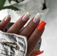 Art Deco Nails, Cute Spring Nails, Gelish Nails, Bling Acrylic Nails, Trendy Nail Design, Nails Desing, Orange Nails, Minimalist Nails