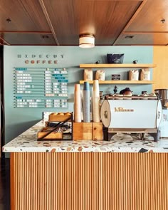 a coffee shop with lots of items on the counter