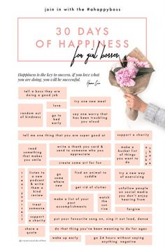 30 Days Of Happiness, Happiness Challenge, Stephen Covey, Happiness Project, Mac Miller, 30 Day Challenge, Self Care Activities, Good Habits