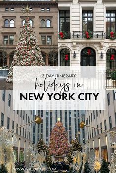 christmas trees in new york city with the words 3 day itinerary holidays in new york city