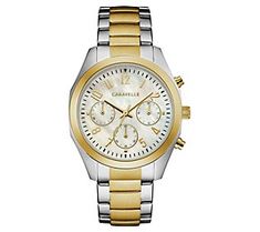 You've found it--a classic chronograph watch that's elegantly designed and works with everything in your closet. From Caravelle New York by Bulova. Bulova Watches, Two Tone Watch, Steel Design, White Dial, Sport Watches, Steel Metal, Stainless Steel Watch, Steel Bracelet, Watch Brands