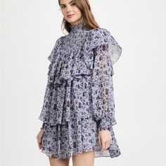 Cinq A Sept Drew Dress Size 2 Brand New Condition Lavender Long Sleeve Ruffle Dress, Lavender Long Sleeve Ruffled Dress, Long Sleeve Lavender Dress With Ruffles, Lavender Ruffled Long Sleeve Dress, Elegant Purple Mini Dress For Daywear, Purple Dress For Fall Brunch, Purple Fall Brunch Dress, Fall Brunch Purple Dress, Cinq A Sept