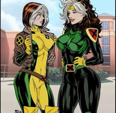 two women in costumes standing next to each other