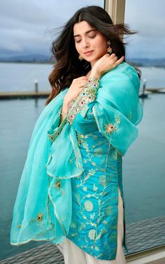 Nimrat khaira Nimrat Khaira Pics, Twinkle Dress, Simple Indian Suits, Sky Blue Suit, Song 2023, Indian Wedding Couple Photography, Indian Designer Suits, Girl Crush Fashion