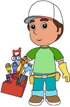 a cartoon boy with tools in his hand