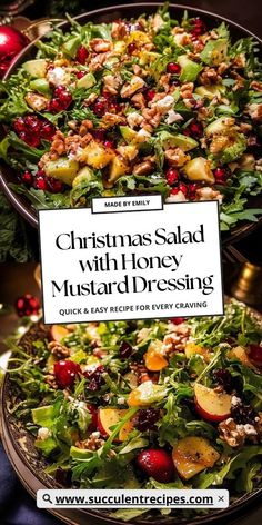 christmas salad with honey mustard, cranberries and walnuts on a platter