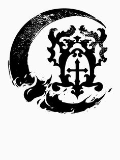 a black and white drawing of a crescent with an anchor on it's side