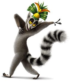 a cartoon lemur is dancing with his arms spread out to the side and eyes open