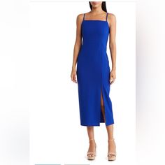 Cobalt Blue Midi Dress With Straight Neckline For Date Night, Chic Blue Midi Dress With Straight Neckline, Blue Midi Dress With Straight Neckline For Brunch, Chic Blue Maxi Dress With Straight Neckline, Blue Dress With Straight Neckline For Cocktail, Beautiful White Dresses, Blue Silk Dress, Black Lace Shorts, Flare Sleeve Dress