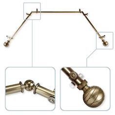 three different types of metal curtain rods and pulls on a white background with text describing them