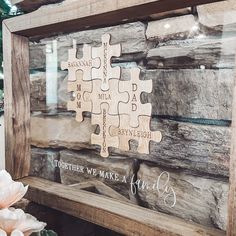 a wooden jigsaw puzzle with the words together we make friends