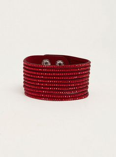 A red-hot snap bracelet that'll add a sultry element to your outfit. The multi-strand cuff features red rhinestones dotting the look all over. 3” - 2. 75” depending on snap. Man-made materials. Imported. The best plus size women's rhinestone strand snap cuff bracelet bracelets in burgundy. Torrid is your destination for cozy fall and winter clothes to keep you warm and comfortable. Trendy Red Bracelets For Party, Trendy Red Jewelry With Rhinestones, Adjustable Red Bracelet With Rhinestones, Red Rhinestone Bracelets For Party, Red Crystal Bracelet With Rhinestones For Party, Red Crystal Rhinestone Bracelet For Party, Red Rhinestone Crystal Bracelet For Party, Plus Size Rhinestone, Snap Bracelets