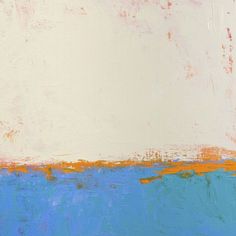 an abstract painting with blue, orange and white colors