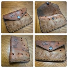 Beautiful, handmade, one-of-a-kind McGregor 2 Pocket Card Wallet with Button Snap. Vintage Hand-tooled Wallets As Gift, Baseball Glove Wallet, Pocket Card, Star Buttons, Pocket Cards, Clip Wallet, Money Clip Wallet, Money Clip, Card Wallet