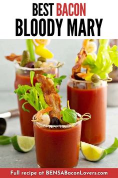 Make the ultimate Bacon Bloody Marys with this simple recipe. Perfect for brunch, breakfast, or any party! The blend of bacon infused vodka, tomato juice, seasonings, and delicious garnishes is truly divine. Don't forget to add a bacon swizzle stick for that extra burst of flavor. #baconbloodymarys Brunch Recipes With Bacon, Bacon Cocktails, Bacon Vodka, Appetizers Appetizers, Cooking Corn, Bacon Wrapped Cheese, Easy Tater Tots, Pickled Green Beans