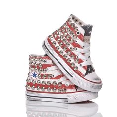 Sides with silver studs, white original shoelaces. Multicolor Studded Low-top Sneakers, Custom Leather Mid-top Sneakers With Studded Outsoles, High-top Skate Shoes With Studded Outsoles, Converse Mid-top Sneakers With Studded Outsoles, Silver Studded Low-top Sneakers, Boutique Stores, Kenzo Kids, Local Boutique, Stella Mccartney Kids