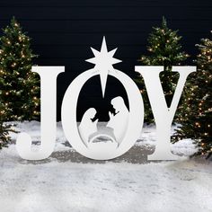 3-Piece Christmas JOY Nativity Yard Decoration w/ Ground Stakes - 46in Pvc Christmas Decorations Diy Projects, Nativity Scene Display Outdoor, Diy Outdoor Nativity Scene, Christmas Outdoor Nativity, Outside Christmas Decor Yard Decorations, Nativity Scene Silhouette, Christmas Silhouettes, Live Nativity, Outdoor Nativity Scene