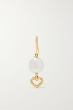 Alison Lou's single earrings are perfect for creating carefully curated, asymmetric looks. Handmade from 14-karat gold, this 'Heart Streamer' style is strung with a lustrous freshwater pearl above a textured, heart-shaped pendant. Wear yours alongside the brand's similar pieces. Alison Lou, Heart Shaped Jewelry, Heart Shaped Earrings, Gold Pearl Earrings, Puffy Heart, Enamel Earrings, Lovely Earrings, Single Earring, Fine Jewellery Earrings