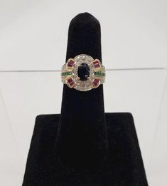 Gorgeous 14k Gold Sapphire Emerald Ruby Diamond Ring | eBay Classic Oval Multi-stone Cluster Ring, Classic Oval Cluster Ring With Multi-stone, Classic Round Multi-stone Jewelry, Oval Multi-stone Jewelry For Formal Occasions, Heirloom Multi-stone Ring Jewelry, Classic Multi-stone Diamond Ring Collectible, Elegant Multi-stone Cluster Ring Oval Shape, Luxury Multi-stone Ruby Ring In 14k Gold, Elegant Oval Multi-stone Cluster Ring