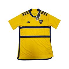 Adidas Boca Cabj Away Jersey On Field Yellow Ht3675 Men's Size Medium. Sporty Yellow Shirt For Sports, Yellow Sporty Shirt For Sports, Adidas Yellow Crew Neck Top, Sporty Yellow Adidas Tops, Yellow Adidas Sporty Top, Adidas Yellow Sporty Top, Yellow Adidas Crew Neck Top, Yellow Jersey Design, Adidas Yellow Short Sleeve Tops