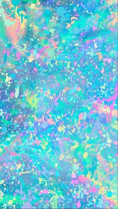 an abstract painting with blue, green and pink colors