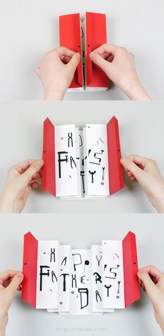 three pictures of hands holding open books with letters and numbers on them, one is folded in half