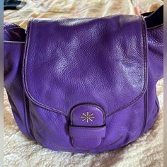 Beautiful Rich Purple Color! Thick Genuine Leather Hardly Used,No Imperfections. Hardware Beautiful! Beautiful Beautiful Handbag!! Rich Purple, Beautiful Beautiful, Beautiful Handbags, Purple Leather, Isaac Mizrahi, Leather Handbag, Purple Color, Size 13, Blue And Purple