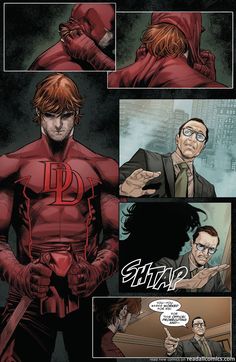 an image of a comic page with red hair, glasses and a man in a suit