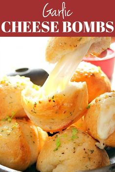 Easy Garlic Cheese Bombs Recipe - biscuit bombs filled with gooey mozzarella, brushed with garlic Ranch butter and baked into perfection. Easy, fast and absolutely addicting! #appetizer #rolls #cheese #garlic Appetizer Rolls, Ranch Butter, Parmesan Tomatoes, Friendsgiving Appetizers, Garlic Ranch, Bread Cheese, Bombe Recipe, Garlic Cheese