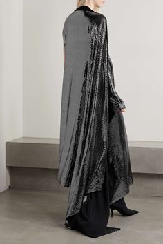 Knit Gown, Balenciaga Clothing, Balenciaga Women, فستان سهرة, Maxi Knit Dress, Asymmetrical Hem, Beautiful Gowns, Black Sequins, Black Midi Dress