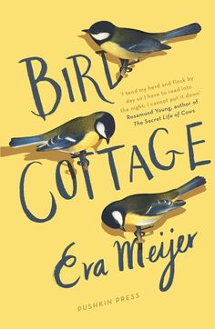 three birds sitting on top of each other with the words bird cottage written above them